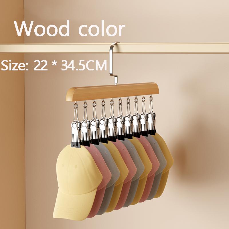 I KNOW Vintage Color 10 Clips Wood Hanger Strong Wooden Storage Rack Multi-function Tie Socks Pants Hanging No Trace Drying Rack