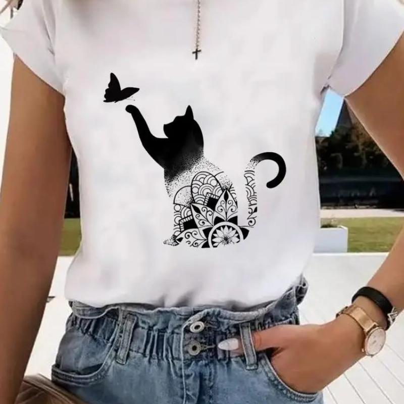 Short Sleeve Print Clothes Women Spring Summer FeUnisex Tee Fashion Cat Love Sweet Valentine Shirt Lady Graphic Tshirt Clothing