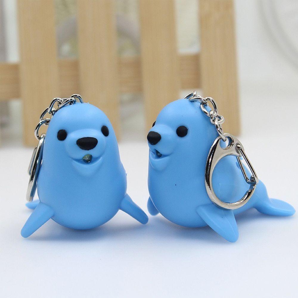 Cartoon Mini Flashlight Sea Lion Shape Key Chain Key Ring Luminous LED Light