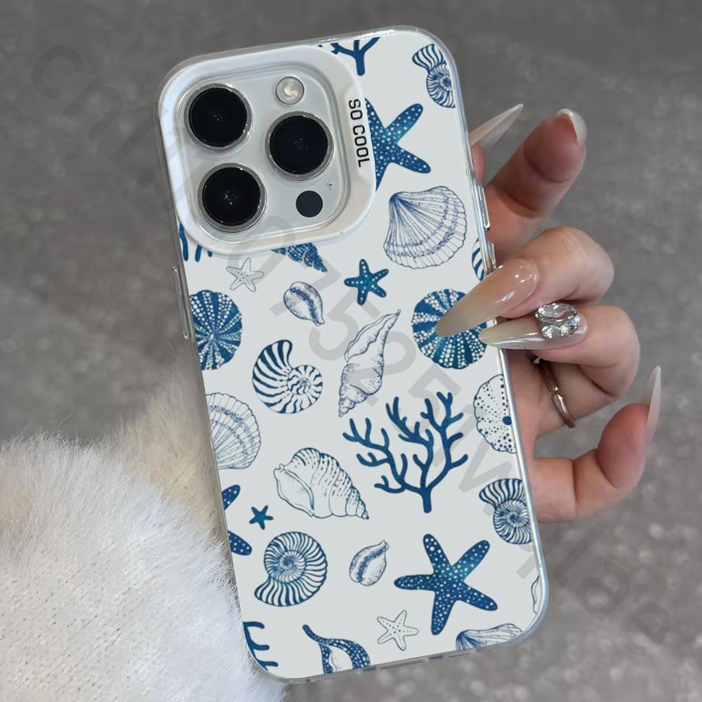 Marine Animals Sea Elements IMD Case for iPhone 17 16 15 14 13 12 11 Pro Max Air Plus Shockproof Plating Matte TPU Funda