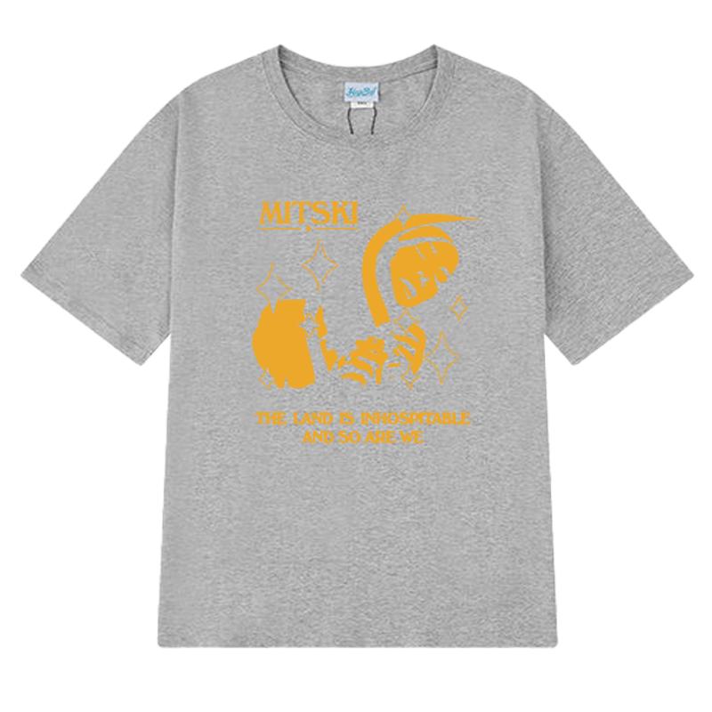 Fashion The Land Is Inhospitable Print short sleeve T-shirts Unisex Mitski New Album T shirt Men Women summer 100% Cotton Tops