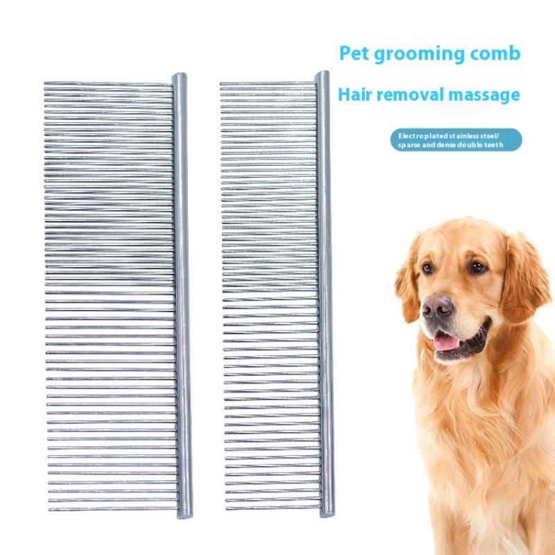 Dog Cat Metal Double Row Teeth Brush Grooming Hair Comb Fur Rake Tool Useful Dog Fur Grooming