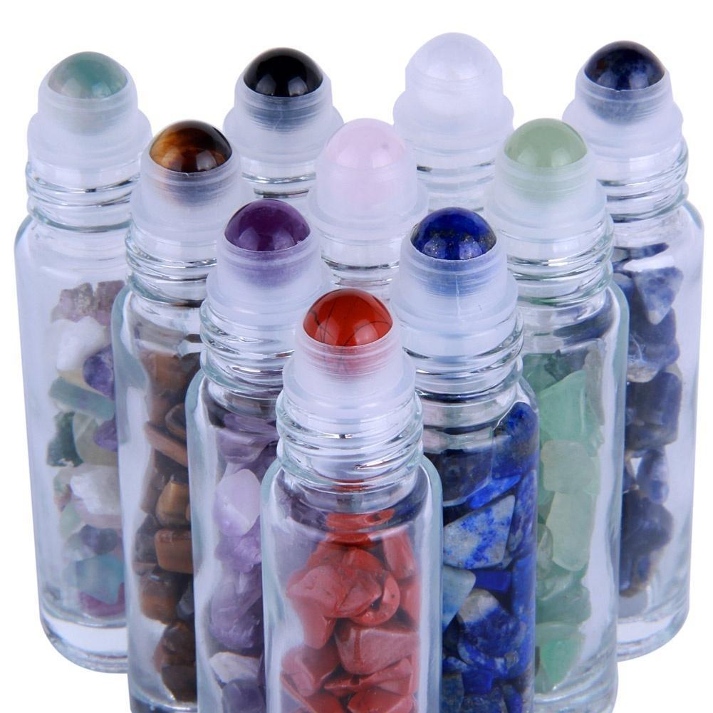 10pcs/set Transparent Glass Essential Oil Gemstone Roller Ball Bottles Perfume Bottle Refillable 10ml