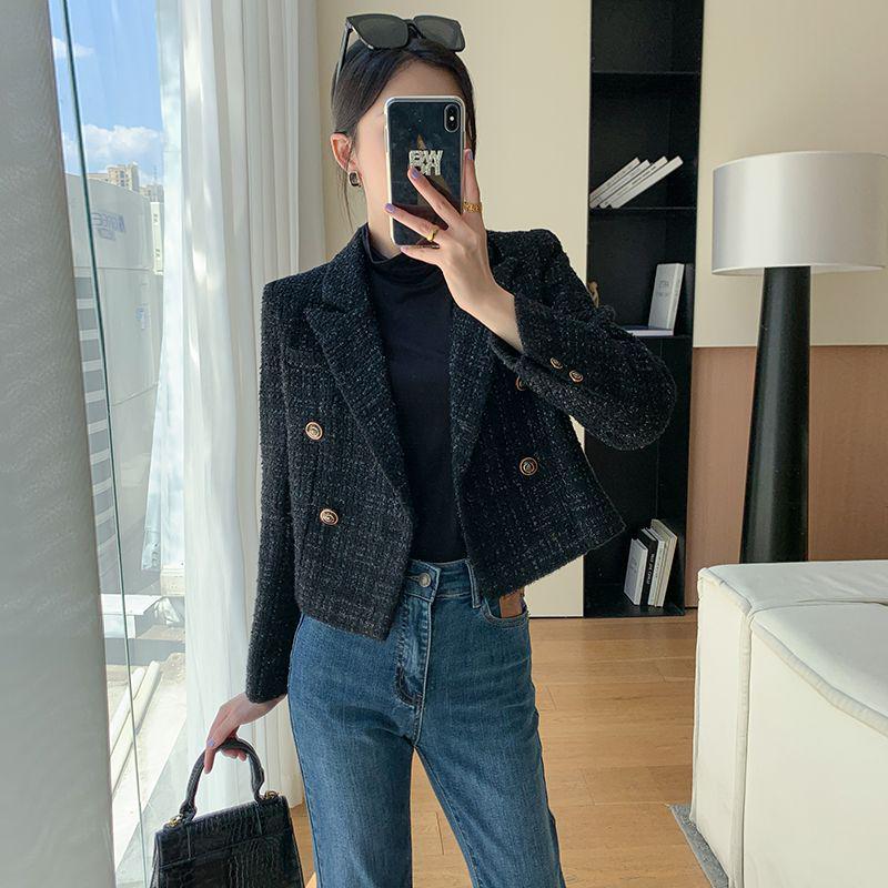 

2023 Vintage Women s Wool Short Coat - Autumn Black Chic Style L (recommended 115-130 jin) чорний