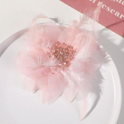 Handmade Feather Brooches Pearl Exquisite Bridal Wedding Badge Lace Hair Accessories Artificial Flower for Pin DIY Sewing