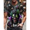 Goth Horror Joker Skull 3D Printed Men's T-Shirts Summer Street Short-Sleeve Outdoor Casual Tops Men's and Women's Tees Top