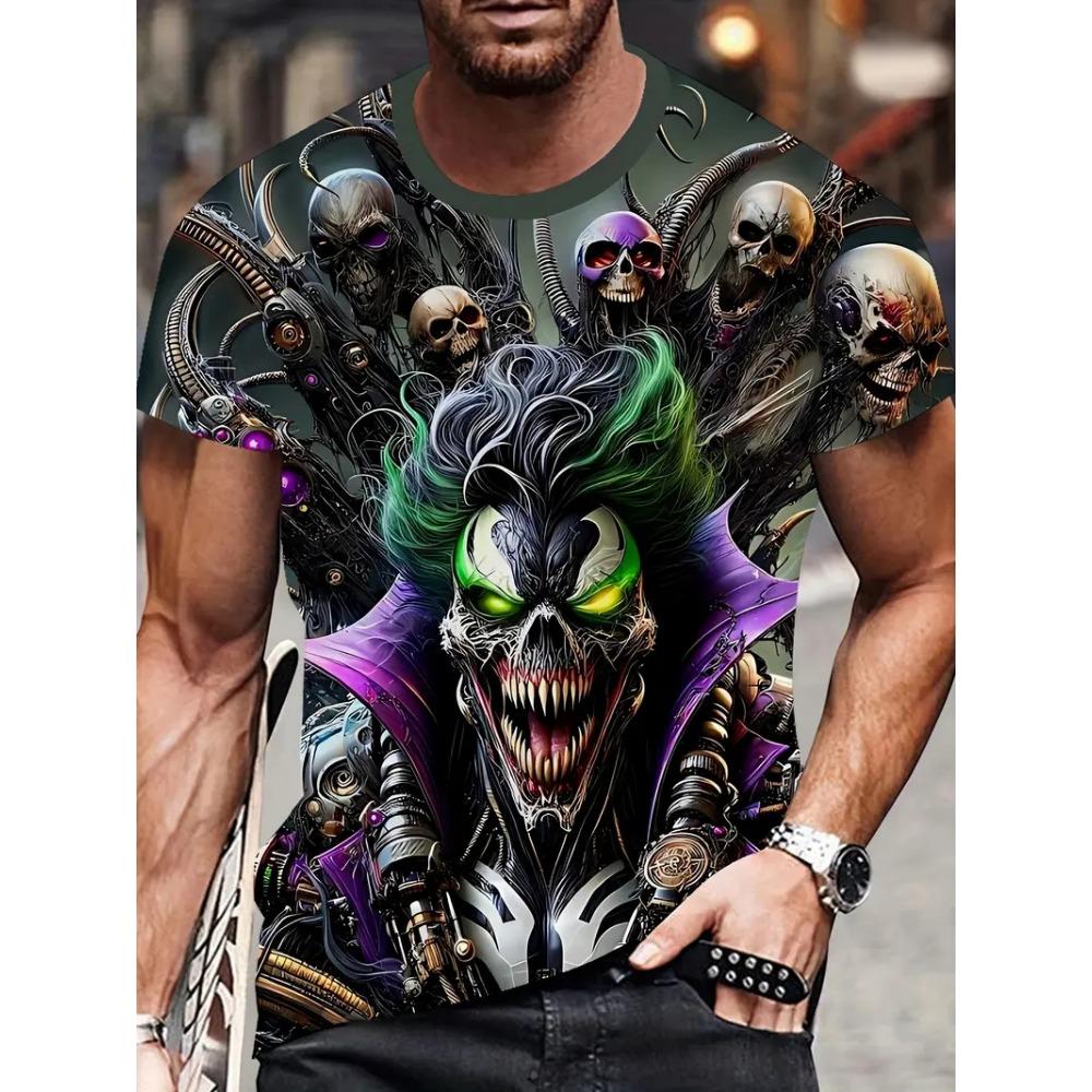 Goth Horror Joker Skull 3D Printed Men's T-Shirts Summer Street Short-Sleeve Outdoor Casual Tops Men's and Women's Tees Top