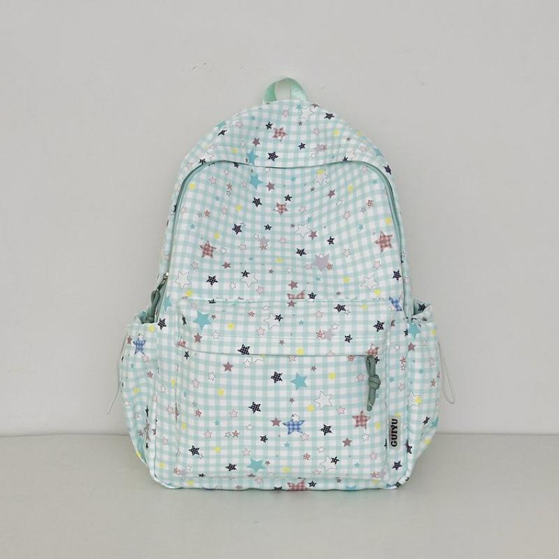 Schoolbag New Japanese Plaid Backpack Female Student Schoolbag Cute Star Printing Light Large Capacity Backpack Girl Style