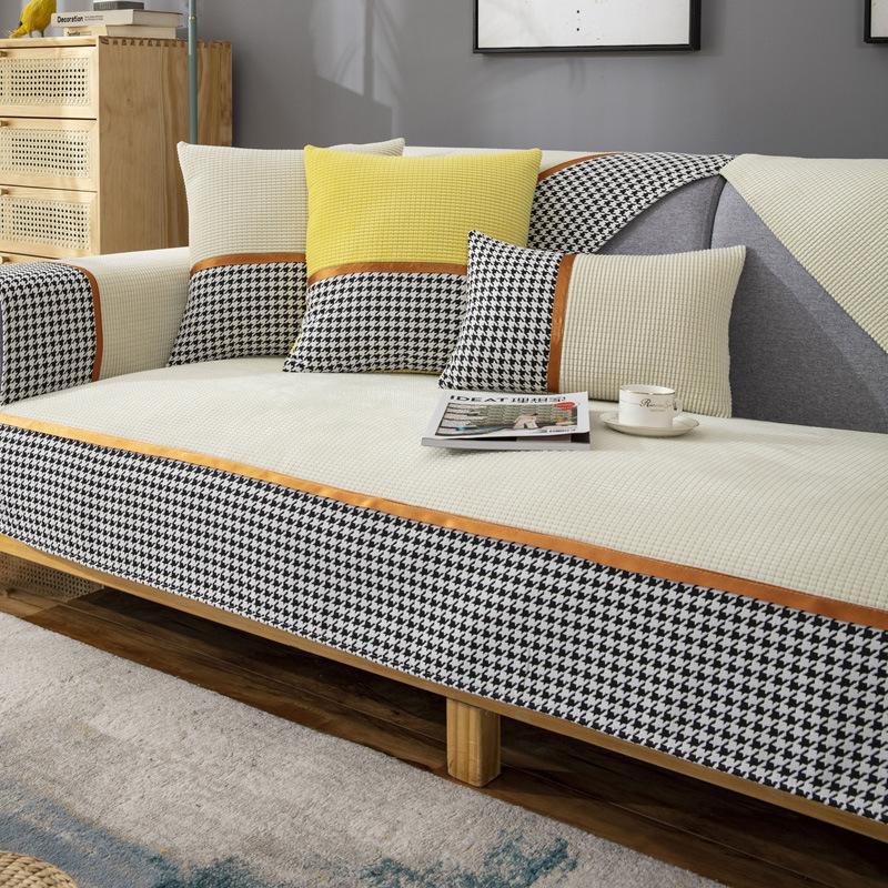 Corn Velvet Thousand Bird Grid Sofa Cushion Four Seasons Universal Sofa Seat Cushion Nordic Simple Modern Non-Slip Leather Sofa Cover