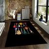 Colorful Guitar Pattern Carpet for Music Lovers, Black Background Design Suitable for Use As an Anti-slip for Living Room Bedroom Sofas