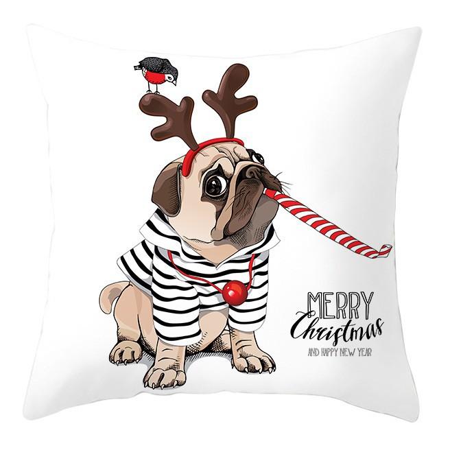 Cartoon Christmas Dog Car Pattern Pillow Case Festive Home Decoration Office Car Cushion Pillow Case
