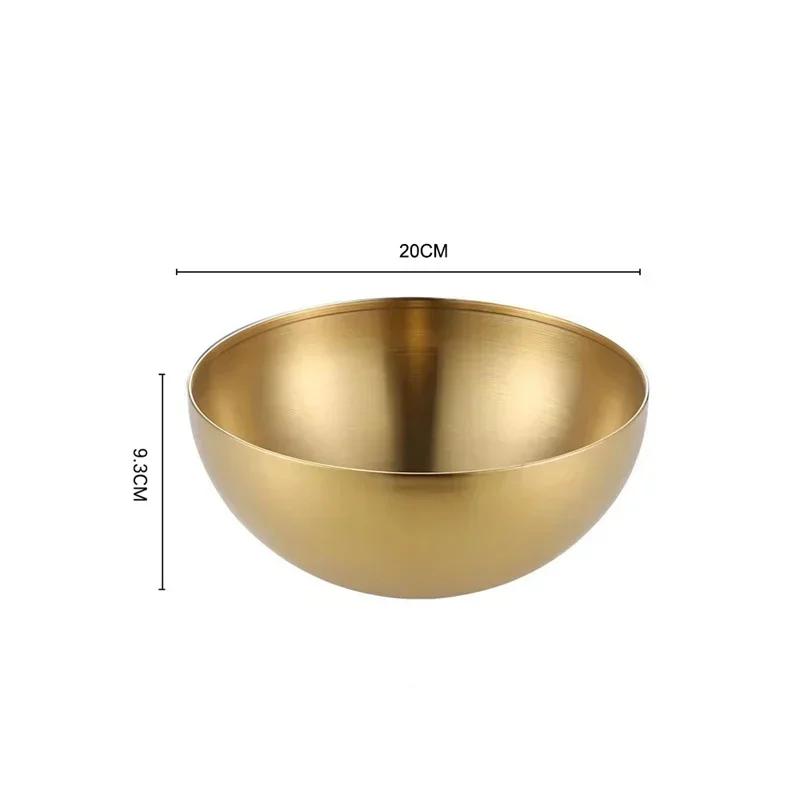 15-25cm Korean 304 Stainless Steel Salad Bowl Ice Cream Soup Noodle Round Golden Silver Bowl Kitchen Tableware Food Container