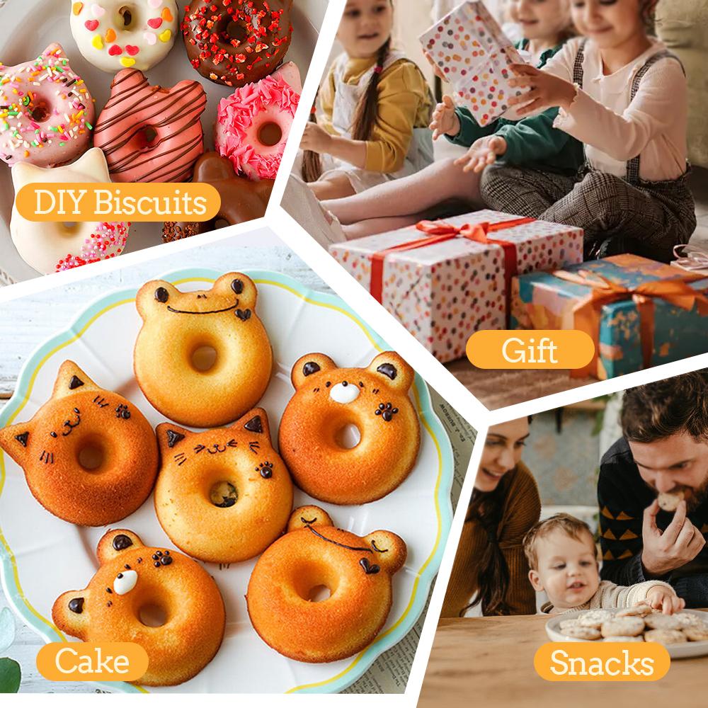 6Cup DIY Donut Baking Tools Cartoon Cute Bear Cat Chocolate Cake Baking Tray Non-Stick Metal Donut Mold Muffin Bread Tray Pan