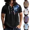 Men'S Casual Short Sleeved Hooded Top Buttoned Open Neck T-Shirt