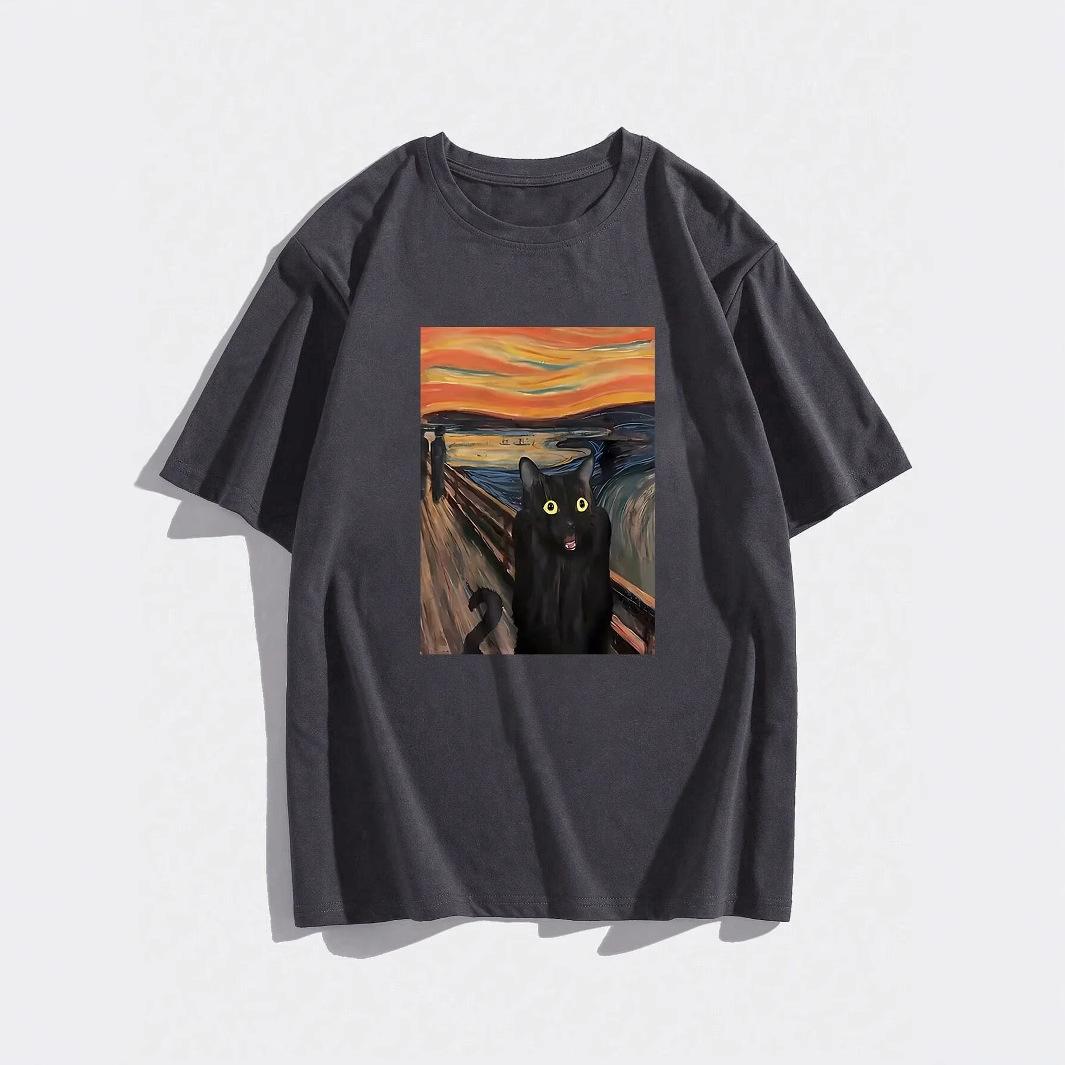 

Принтованная футболка с круглым вырезом, повседневная, весенне-летняя, для мужчин и женщин, хип-хоп, с коротким рукавом, хлопковая 2XL серый