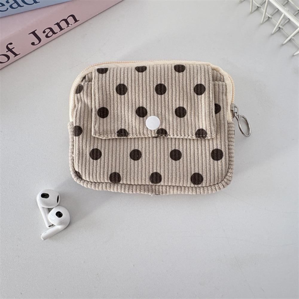 

Polka Dot Corduroy Printed Storage Bag Bow Earphone Bag Zipper Pouch Small Cosmetic Bag Travel Style 13