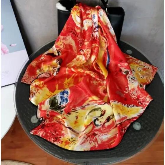 12mm Real Silk Hijab Scarf Luxury Pure Silk Stain Scarfs Soft Silky High Quality Women Designer Oil Painting Printing Head Scarf