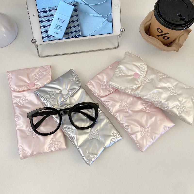 Sweet Pu Bow Glasses Case Women Portable Cotton Padded Anti Crush Sunglasses Storage Bag Cute Lightweight Eyewear Pouch Gift