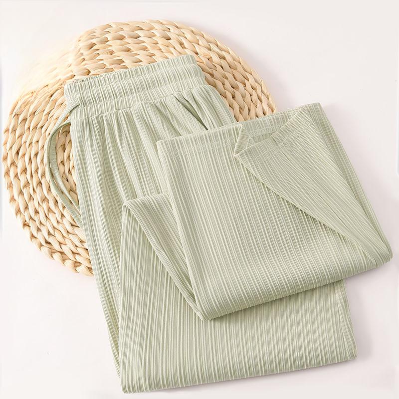 Sommerhose aus Eisseide mit weitem Bein für Damen, leicht, schnelltrocknend, grün, lässig