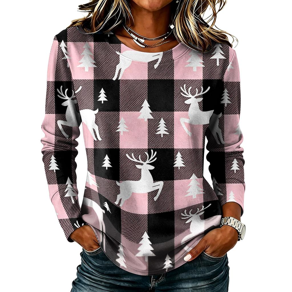 Women's Casual Long Sleeve Neck Christmas Print Top