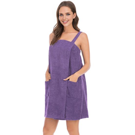 Women's Bath Towel Wrap Spa Body Wrap with Straps And Pockets Adjustable Closure Shower Robe Towel with Facial Headband