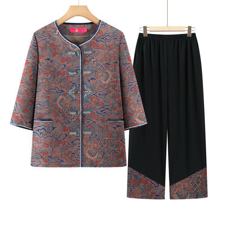 Grandma Summer Cardigan & Shirt Set – Women's Chinese-Style Three-Quarter Suit