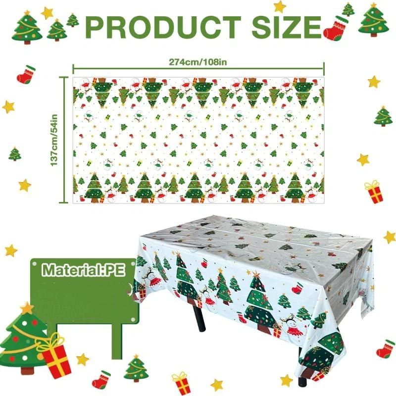Disposable Christmas Plastic Tablecloth Snowman Tree Print Waterproof Oil Proof for Restaurant Holiday Dinner Decorations