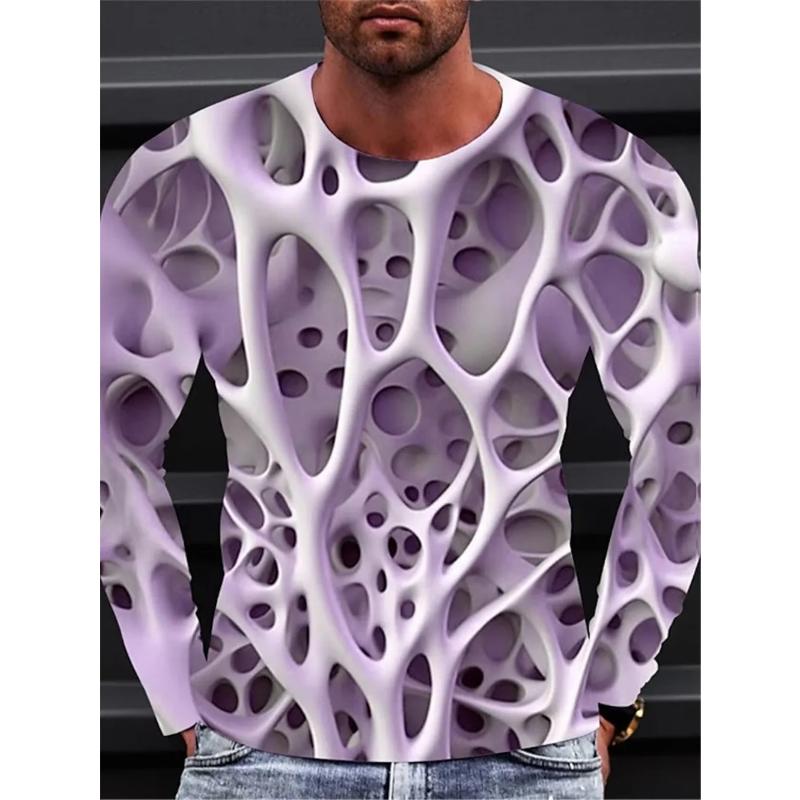 Trendig herr-t-shirt med tryck Optisk illusion Rund hals Långärmad Street Harajuku Överdrivet designer-topp med rund hals