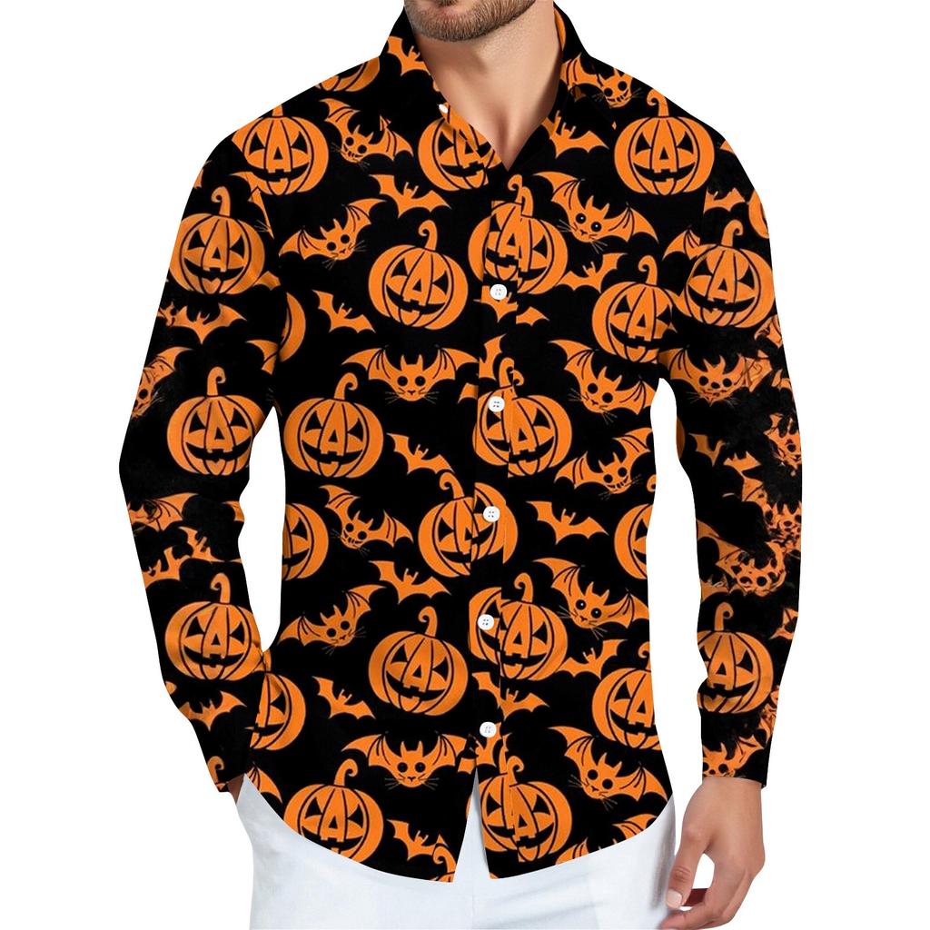 Men's Halloween Print Long Sleeve Button-down Shirt