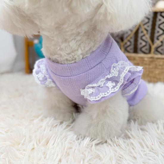 Dog Cotton Vest Lace Ruffle Cap Sleeve Pullover Puppy Clothes Soft Breathable Summer Pet T Shirt with Bow for Small Medium Dogs Cats