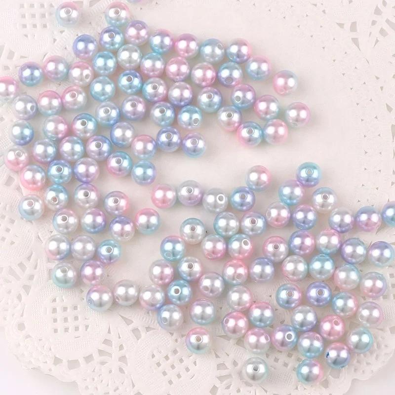 200pcs Round Rainbow Color Imitation Pearl Beaded Crafts DIY Bracelet Necklace Jewelry Making 4/6/8 /10mm