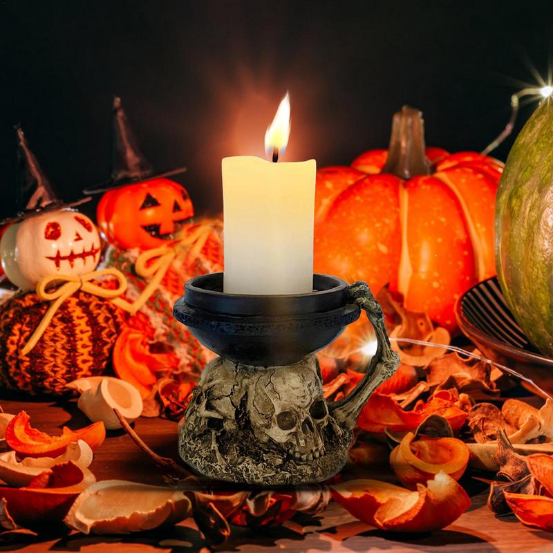 Halloween Skeleton Candle Holder Craft Skull Candlestick Resin Ornaments Bar Party Haunted House Horror Prop Desktop Porch Decor