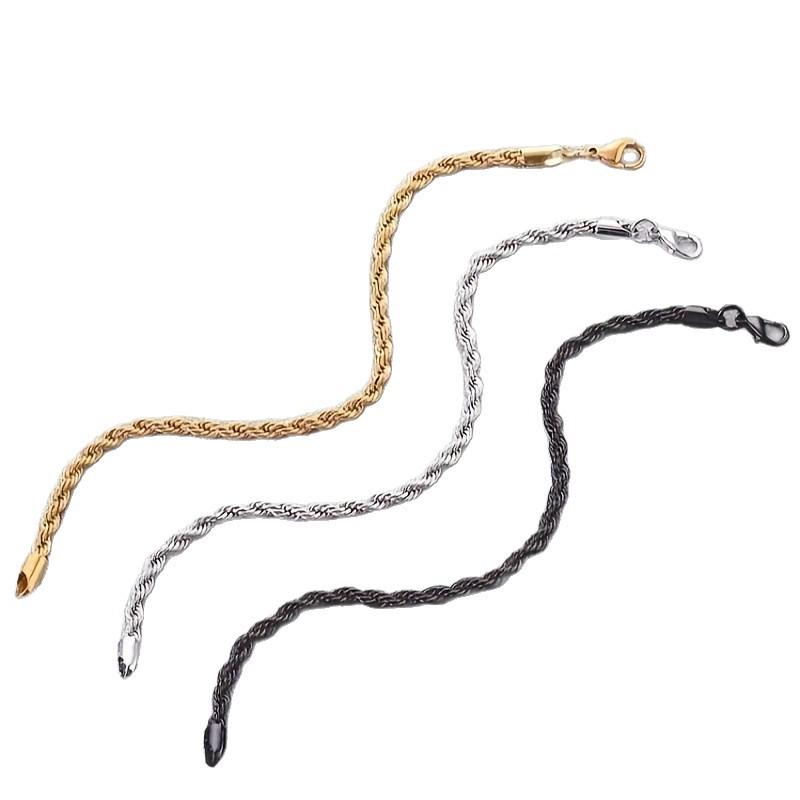 Stainless Steel Rope Chain Bracelet: European & American Style, 3mm/4mm/6mm, Simple Luxury Design