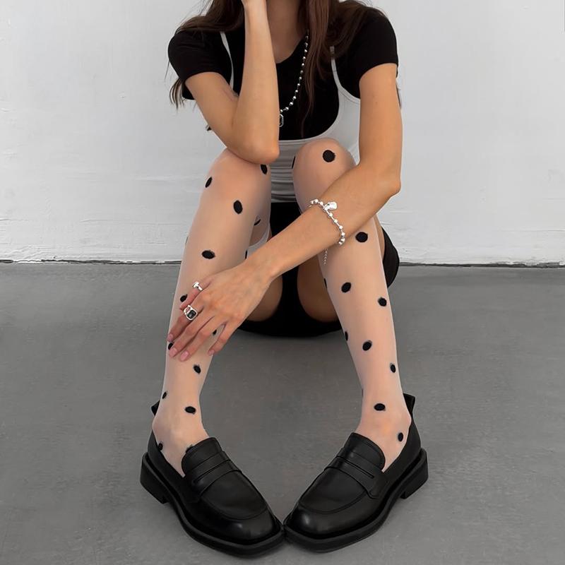 Korean Polka Dot Susperder Stocking Women Sexy Suspender Wide-Banded Velvet Tights Lolita Thin Thigh High Stockings