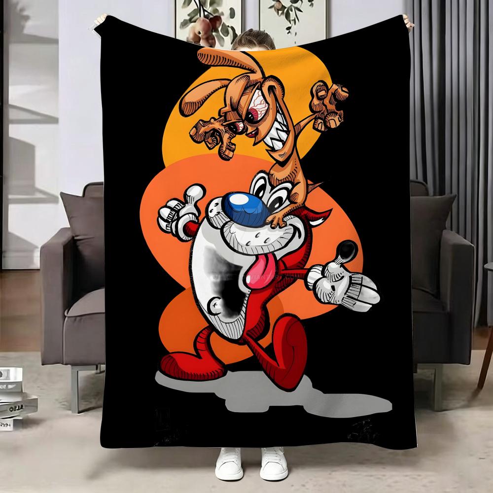TThe RRen Stimpy Show Throw Soft Warm Flannel Blanket Multiuse Throw for Bed Sofa Office Air Conditioning Nap Blanket
