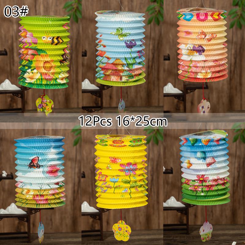 10/12Pcs Chinese Style Traditional Mid-Autumn Festival Hanging Paper Lantern Organ Design Spring Festival Decor New Year Lantern