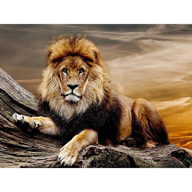 New 5D DIY Animal Diamond Painting Lion Diamond Embroidery Sunset Cross Stitch Full Round Drill Home Decor Manual Gift