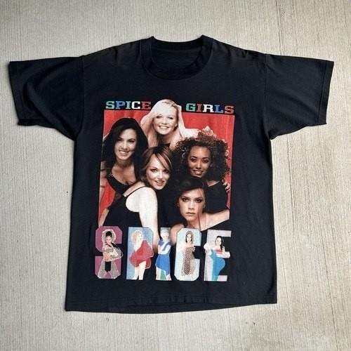 

Вінтажна футболка з графікою Spice Girls, футболка з принтом поп-гурту 90-х, чорна, унісекс S