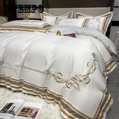 Luxe chique gouden veren borduurwerk Egyptisch katoen wit lichtgeel patchwork dekbedovertrek beddengoed kussenslopen beddengoedset
