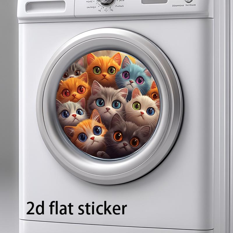

Energetic Cat Wall Stickers for Laundry Room - Removable PVC Decoration One Sheet
