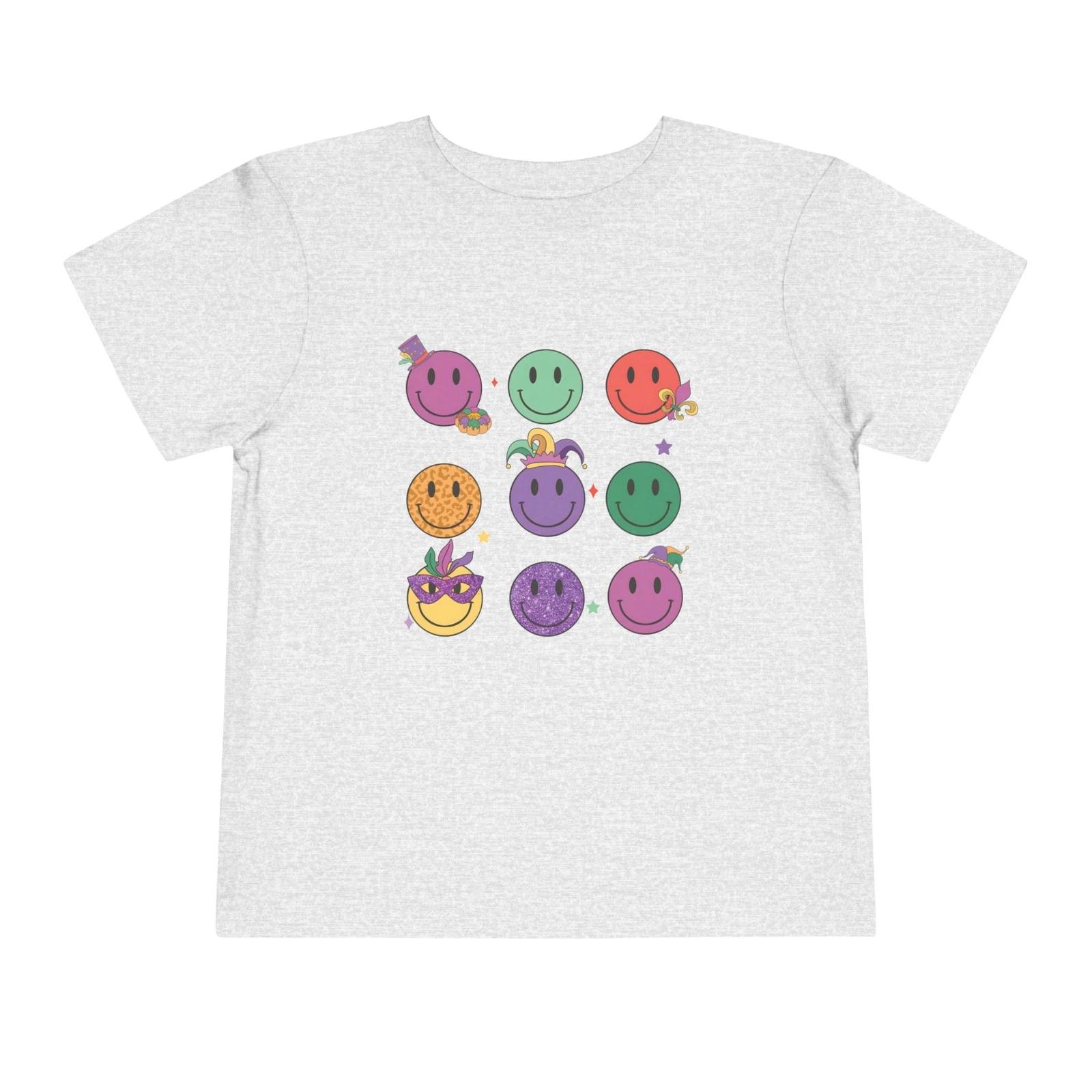 Toddler Mardi Gras Smile Face Shirt Cute Carnival Party Kids Happy Face T-Shirt 3XL