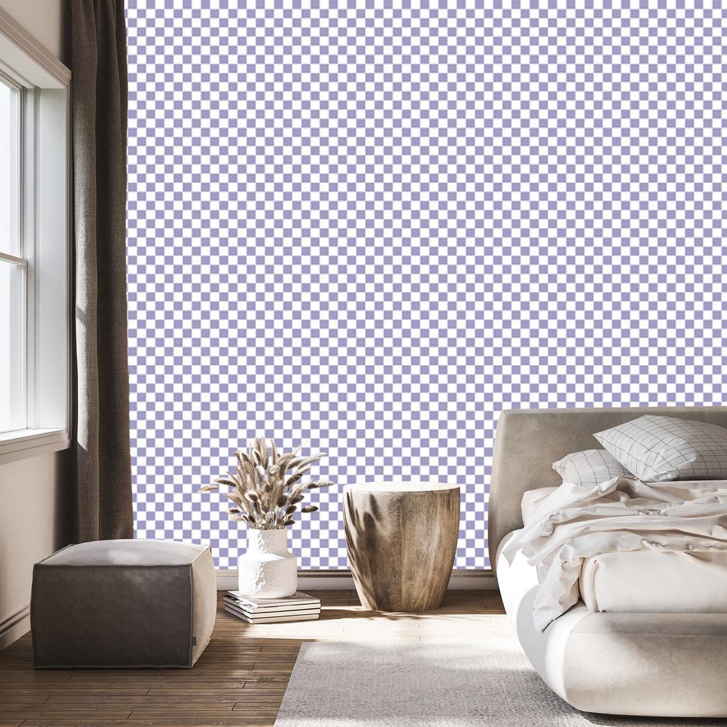 Checkerboard Wallpaper in Blue and Light Gray for Living Room and Bedroom 50x1000