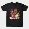 Men Black Print T-shirt Five Nights At Freddy'S Multi-Character Celebrate! No-Cut Transfer Paper Print Cotton Tshirt