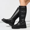 Autumn and Winter Outer Order Casual Low-heeled Knight Boots Large Size Belt Buckle High Knight Boots