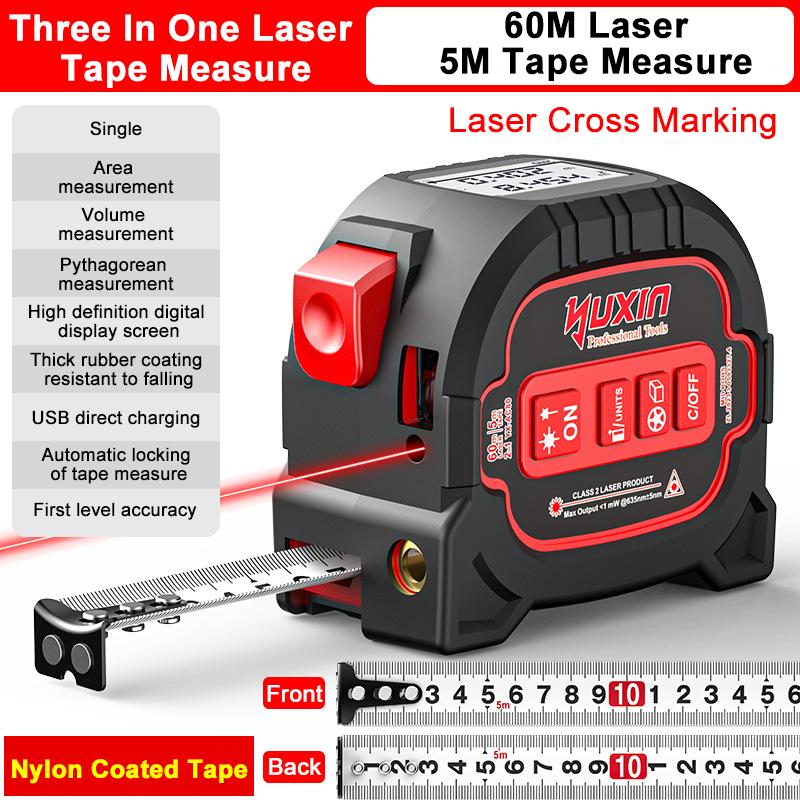 

ZLLJMETER 3 in 1 Laser Rangefinder 60M Tape Measure Ruler LCD Display with Backlight Distance Meter Building Measurement Device AC-80