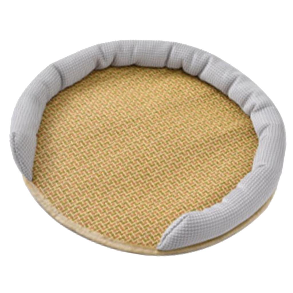 Pet Cooling Mat Summer Waterproof Breathable Soft Comfortable Hand Woven Cat Cool Rattan Pad for Indoor M Grey