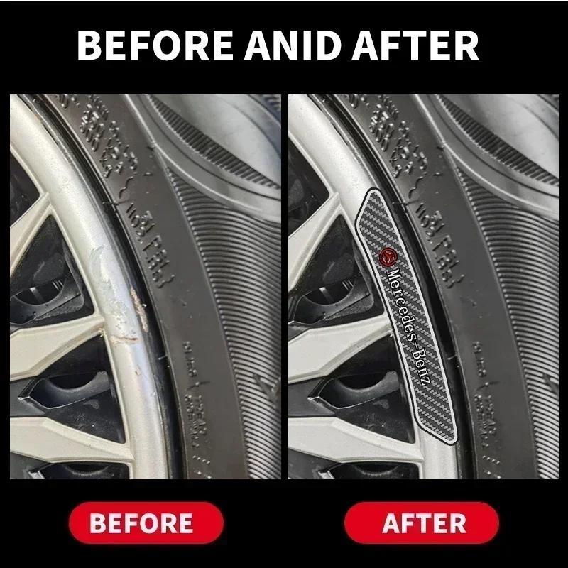 WVOS1 4pcs/set Carbon Fiber Car Wheel Rim Stickers Vinyl Decoration Decal For Mercedes Benz B/C/E/S Class A Class C200L GLC GLE CLA
