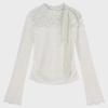 White Lace Bow Long-Sleeve T-Shirt - Elegant Autumn Style for Women