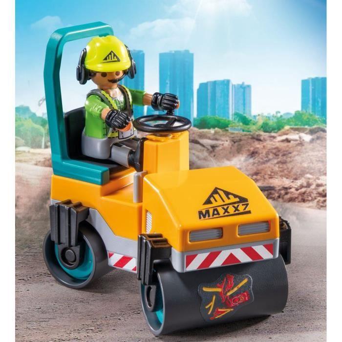 Playmobil 71751 ouvriers avec rouleau compresseur et signalisation, action heroes, la construction, 43 pièces, dès 4 ans