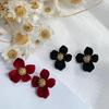 S925 Sterling Silver Retro Flocked Flower Stud Earrings - French Artistic Style, Simple and Versatile Fashion Accessory